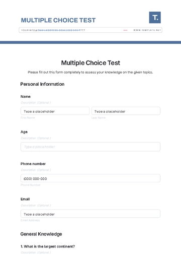 Free Multiple Choice Test Template to Edit Online