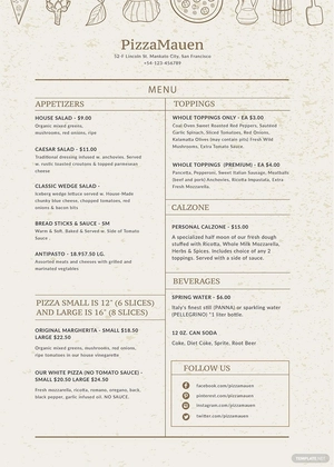 Pizza Menu Template