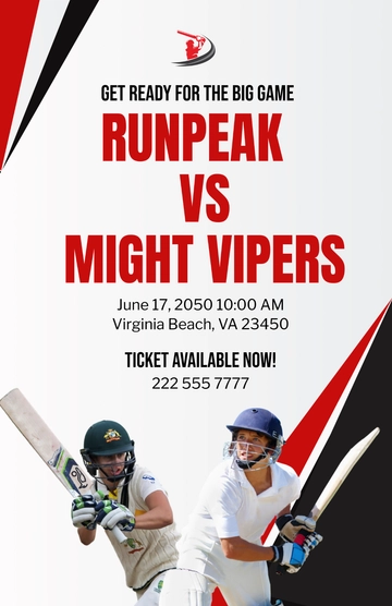 Free Cricket Event Poster Template to Edit Online