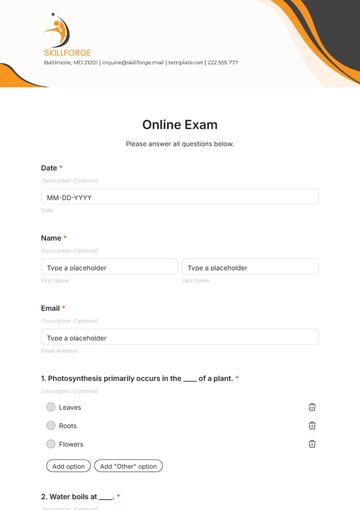 Free Online Exam Template to Edit Online