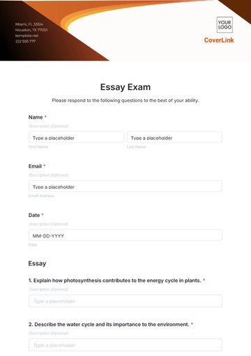 Free Essay Exam Template to Edit Online