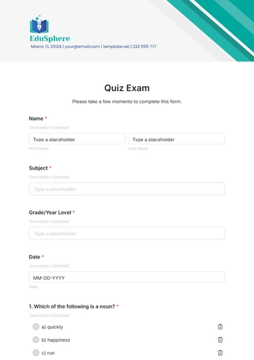 Free Quiz Exam Template to Edit Online