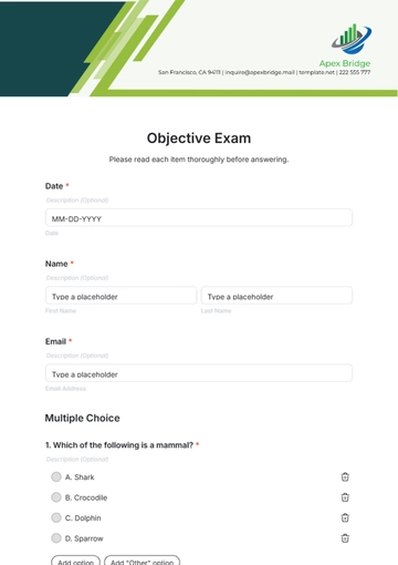Free Objective Exam Template to Edit Online
