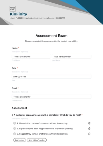 Free Assessment Exam Template to Edit Online