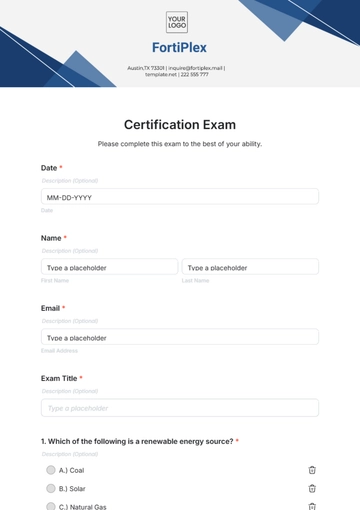 Free Certification Exam Template to Edit Online