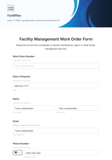 Free Facility Management Work Order Form Template to Edit Online