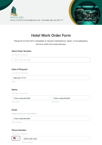 Free Hotel Work Order Form Template to Edit Online