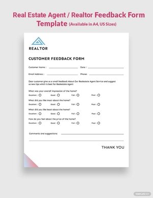 Real Estate Agent/Realtor Feedback Form Template