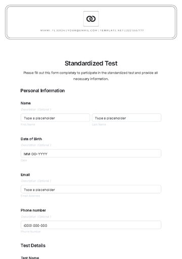 Free Standardized Test Template to Edit Online