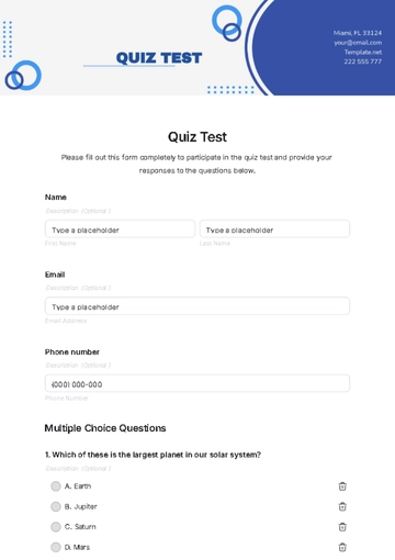 Free Quiz Test Template to Edit Online