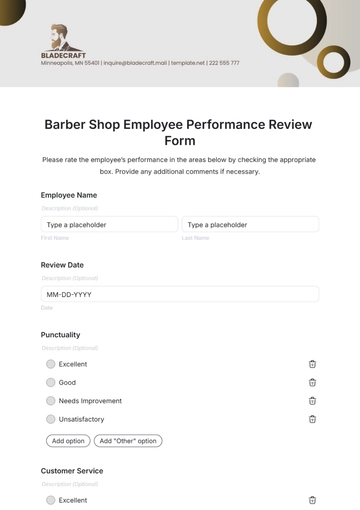 Free Barber Shop Employee Performance Review Form Template to Edit Online