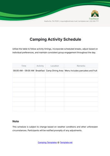 Free Camping Activity Schedule Template to Edit Online