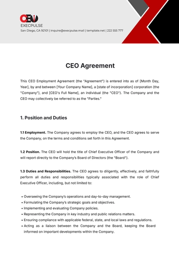 Free CEO Agreement Template to Edit Online