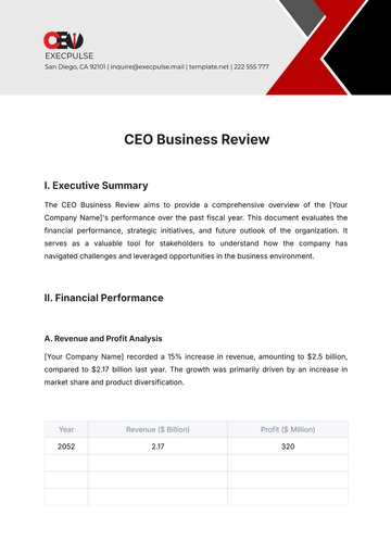 Free CEO Business Review Template to Edit Online