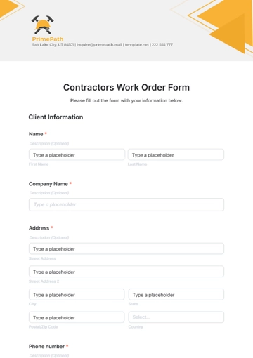Free Contractors Work Order Form Template to Edit Online