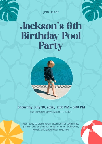 Free Modern Pool Party Birthday Invitation Template to Edit Online