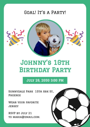 Free Soccer Birthday Party Invitation Template to Edit Online