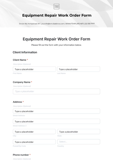 Free Equipment Repair Work Order Form Template to Edit Online