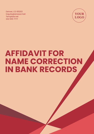 Free Affidavit for Name Correction in Bank Records Template to Edit Online