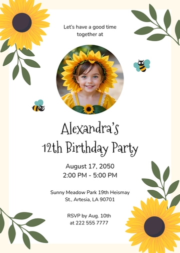 Free Sunflower Birthday Party Invitation Template to Edit Online