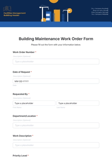 Free Building Maintenance Work Order Form Template to Edit Online
