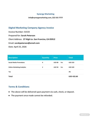 Digital Marketing Company Agency Invoice Template