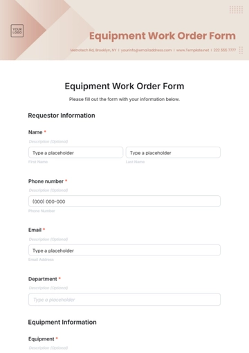 Free Equipment Work Order Form Template to Edit Online