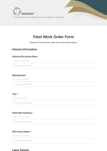 Free Fleet Work Order Form Template to Edit Online