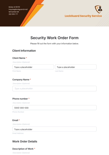 Free Security Work Order Form Template to Edit Online