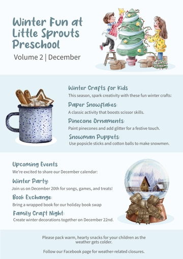 Free Preschool Winter Newsletter Template to Edit Online