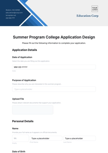 Free Summer Program College Application Design Template to Edit Online