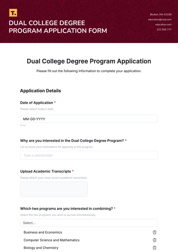 Free Dual College Degree Program Application Template to Edit Online
