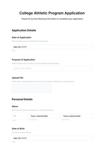 Free College Athletic Program Application Template to Edit Online