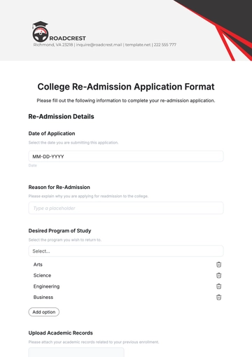Free College Re-Admission Application Format Template to Edit Online