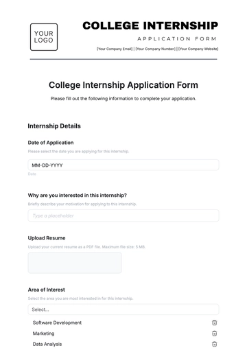 Free College Internship Application Template to Edit Online