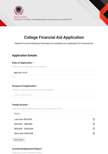 Free College Financial Aid Application Template to Edit Online | Template.net