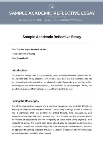 Free Sample Academic Reflective Essay Template to Edit Online