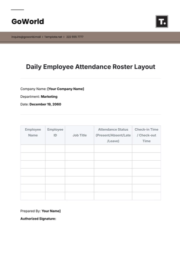 Free Daily Employee Attendance Roster Layout Template to Edit Online