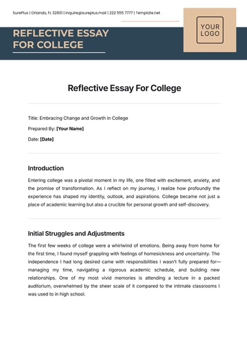 Free Reflective Essay For College Template to Edit Online