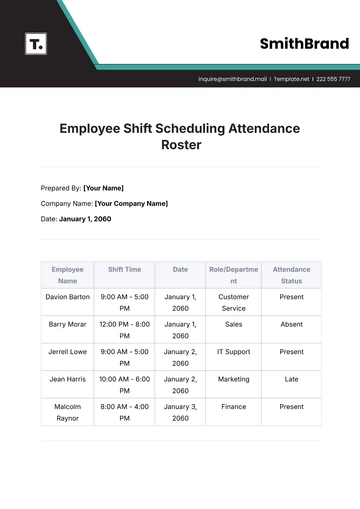 Free Employee Shift Scheduling Attendance Roster Template to Edit Online