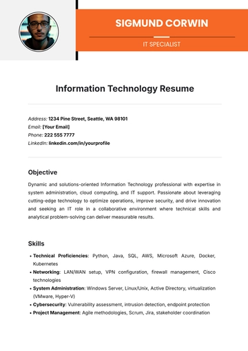 Free Information Technology Resume Template to Edit Online