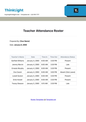 Free Teacher Attendance Roster Template to Edit Online