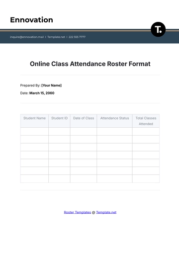 Free Online Class Attendance Roster Format Template to Edit Online