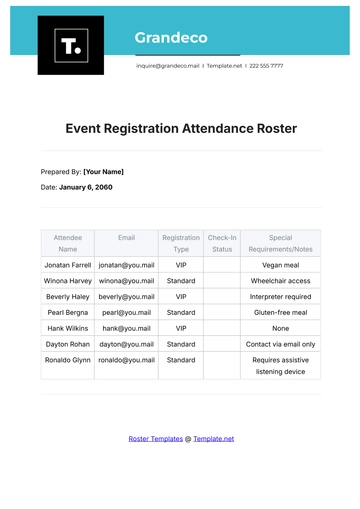 Free Event Registration Attendance Roster Template to Edit Online