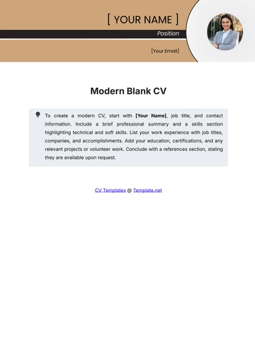 Free Modern Blank CV Template to Edit Online