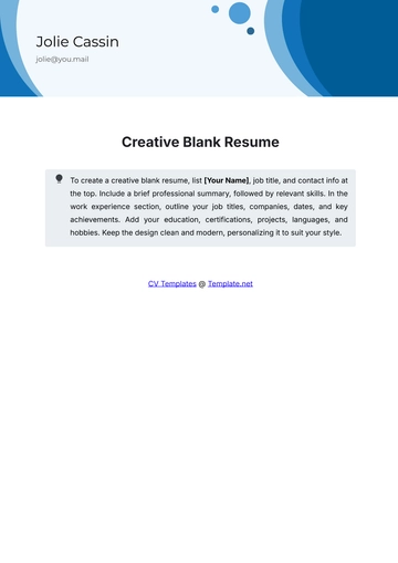 Free Creative Blank Resume Template to Edit Online