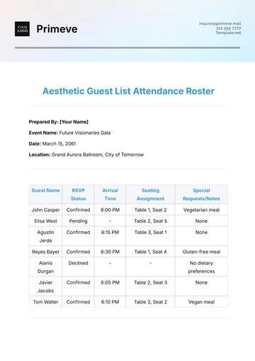Free Aesthetic Guest List  Attendance Roster Template to Edit Online