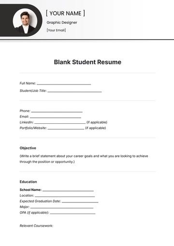 Free Blank Student Resume Template to Edit Online