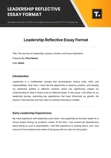 Free Leadership Reflective Essay Format Template to Edit Online