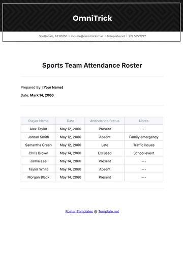 Free Sports Team Attendance Roster Template to Edit Online